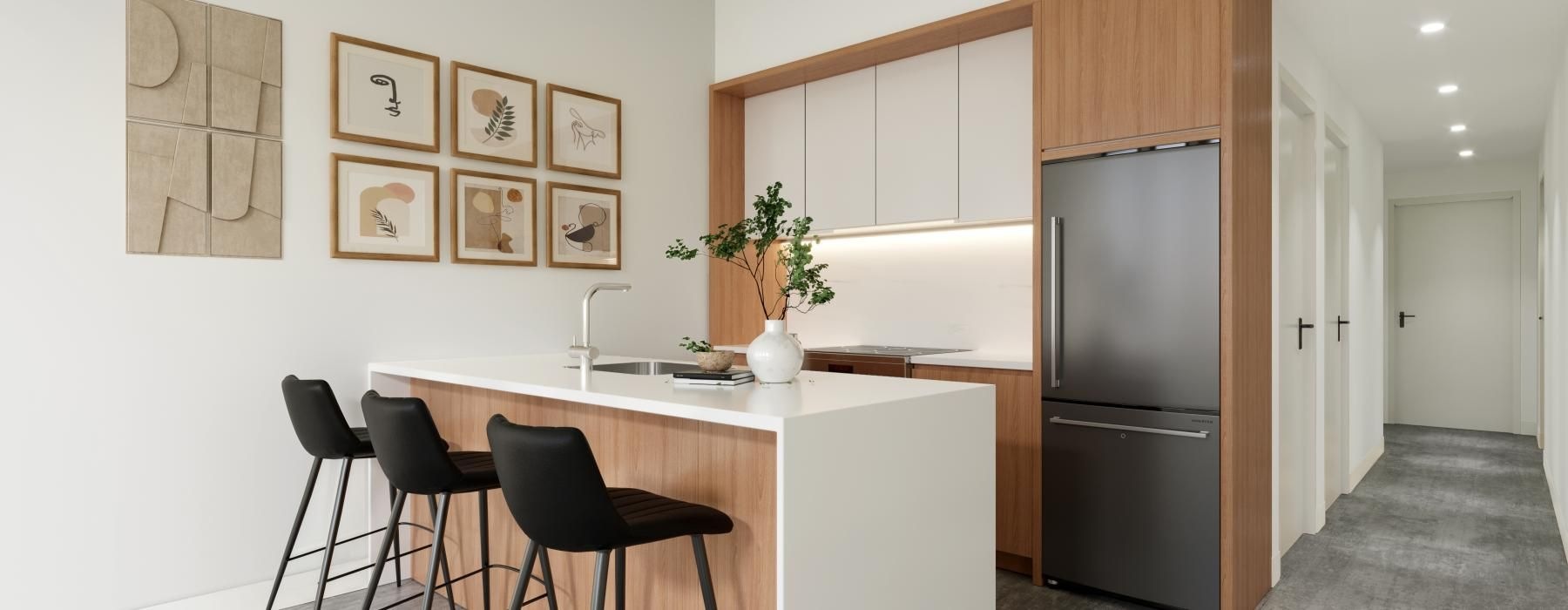 a kitchen with a table and chairs