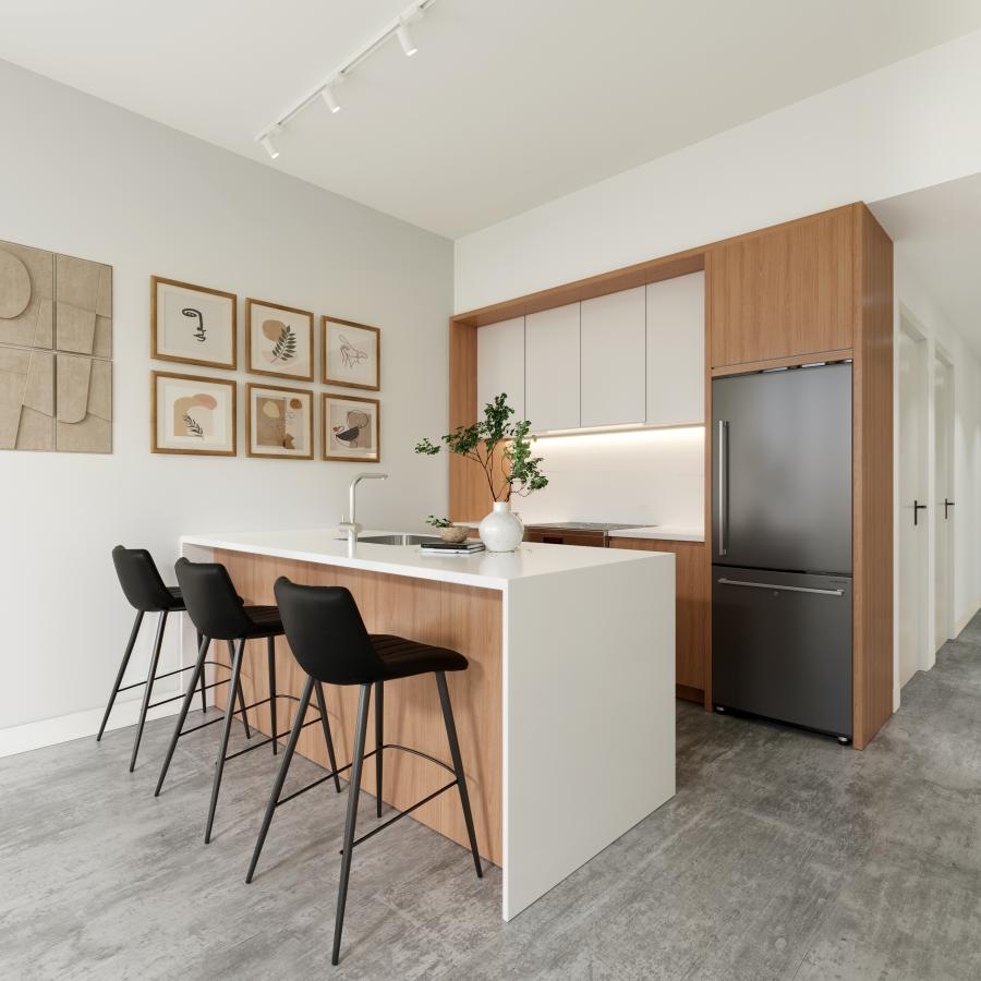 a kitchen with a table and chairs
